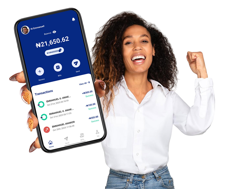 Happy customer with banking app